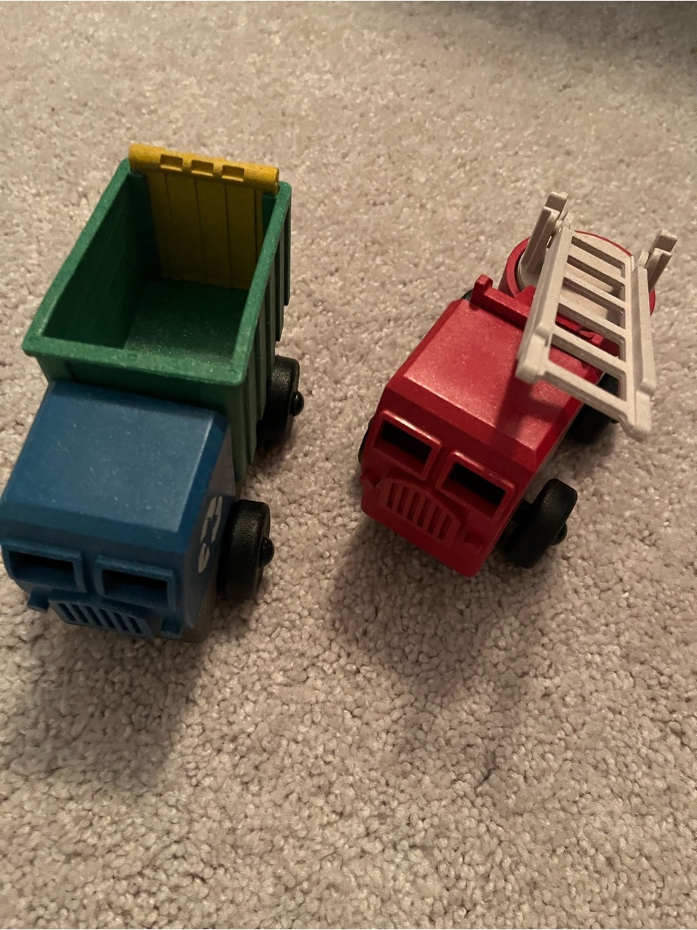 Toy Truck Playset - Blue Recycle Truck & Red Fire Truck